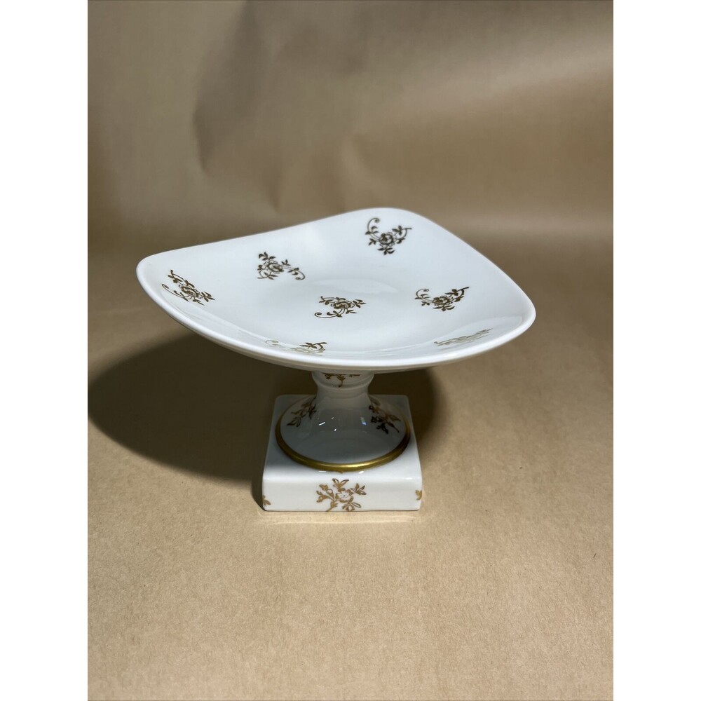 VTG Rare Limoges France Kings Royal Footed Fruit Dessert Platter Golden Floral‎